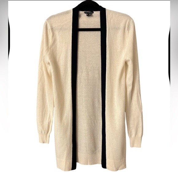 theory 100% cashmere Elegant Cream and Black Open Front Cardigan NWOT - Picture 1 of 6